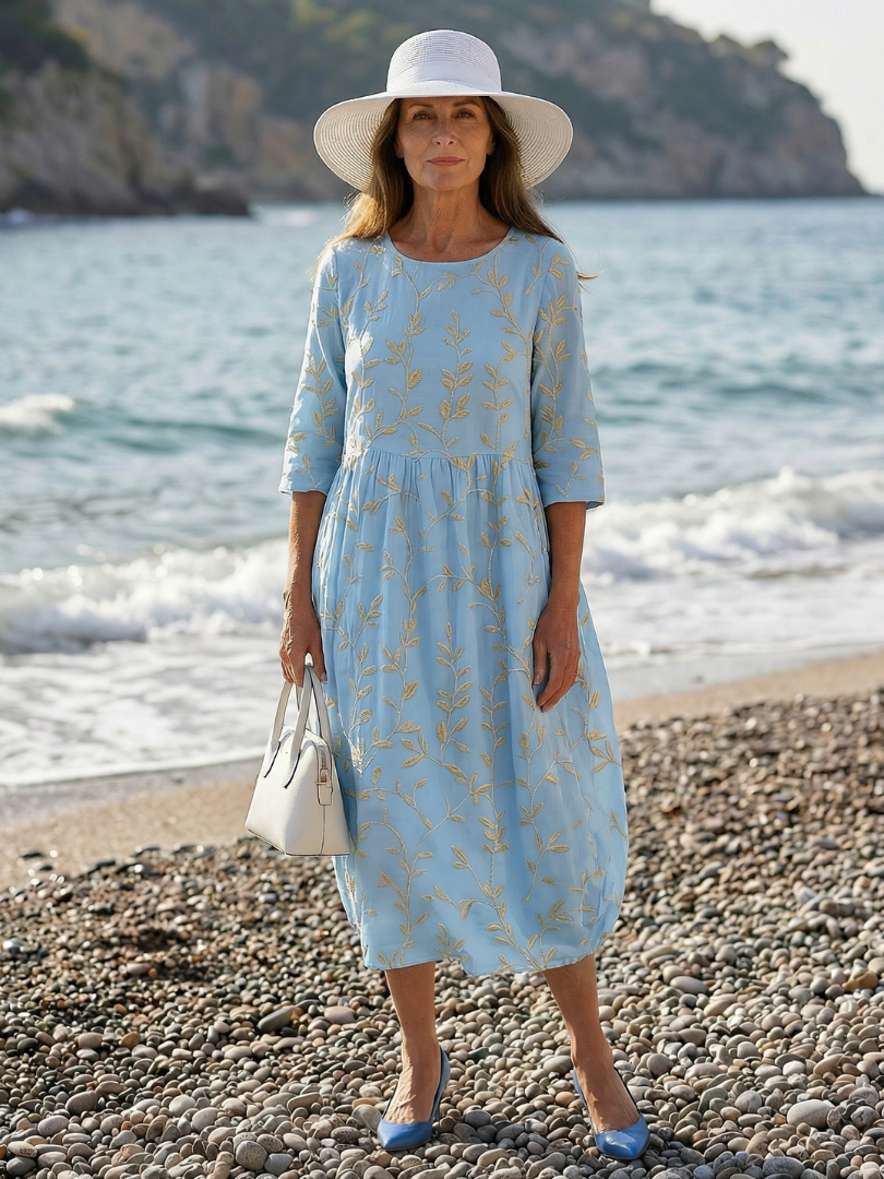 Women's Garden Dress with embroidery for coastal days