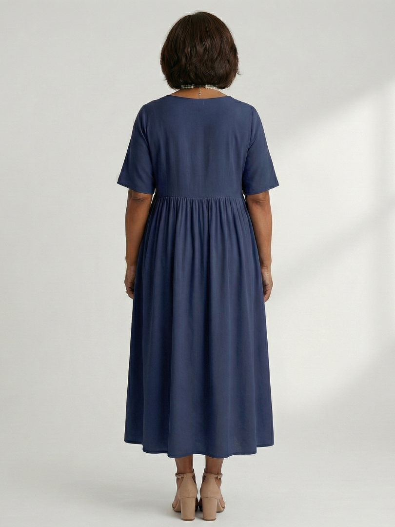 Women's Gather Midi Dress with Gathered Waist for Everyday Wear
