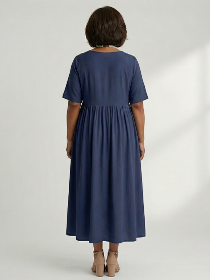 Women's Gather Midi Dress with Gathered Waist for Everyday Wear