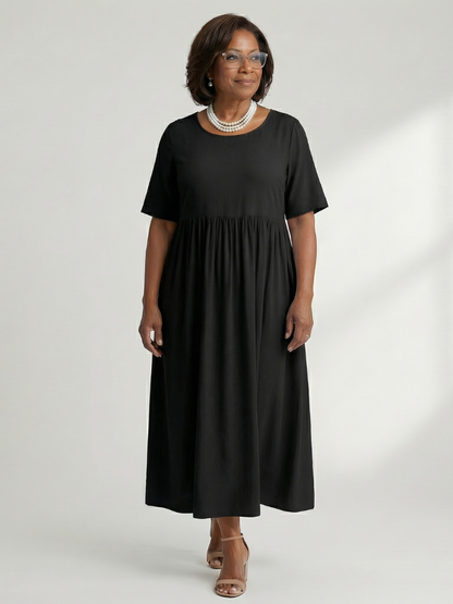 Women's Gather Midi Dress with Gathered Waist for Everyday Wear