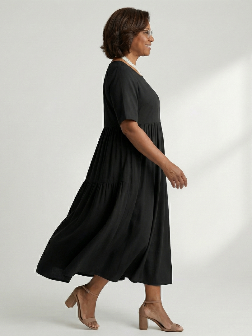 Women's Gather Midi Dress with Gathered Waist for Everyday Wear