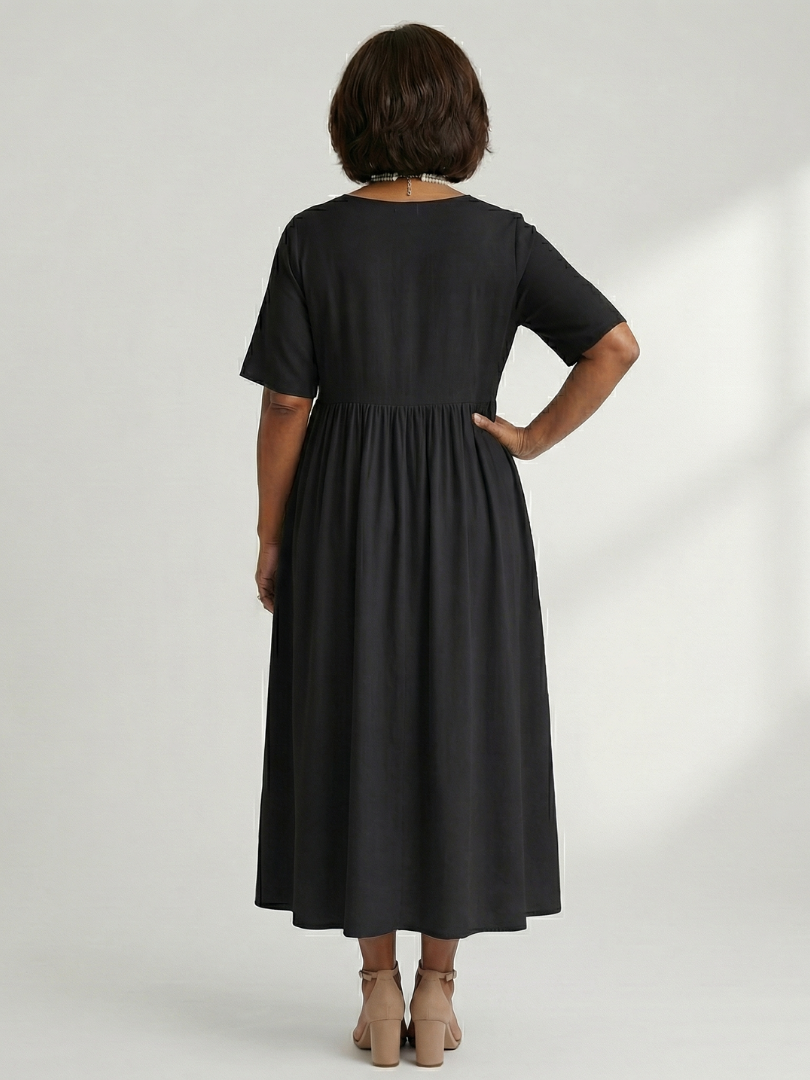Women's Gather Midi Dress with Gathered Waist for Everyday Wear