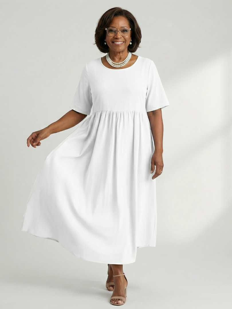 Women's Gather Midi Dress with Gathered Waist for Everyday Wear