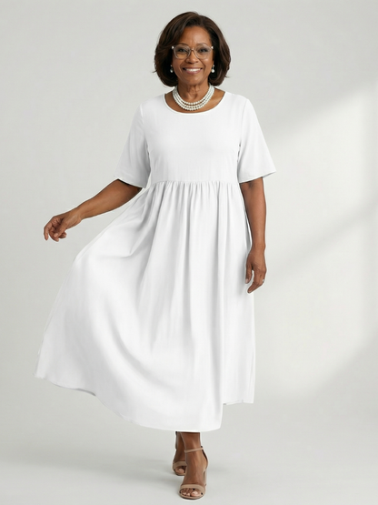 Women's Gather Midi Dress with Gathered Waist for Everyday Wear