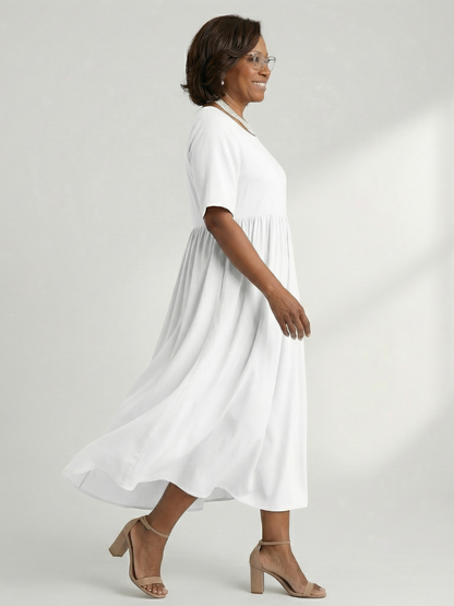 Women's Gather Midi Dress with Gathered Waist for Everyday Wear