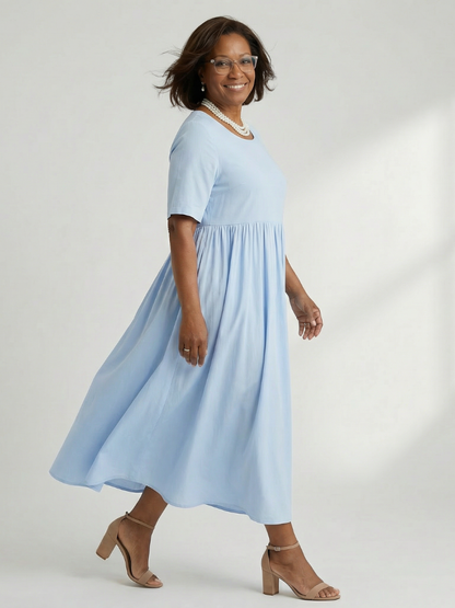 Women's Gather Midi Dress with Gathered Waist for Everyday Wear