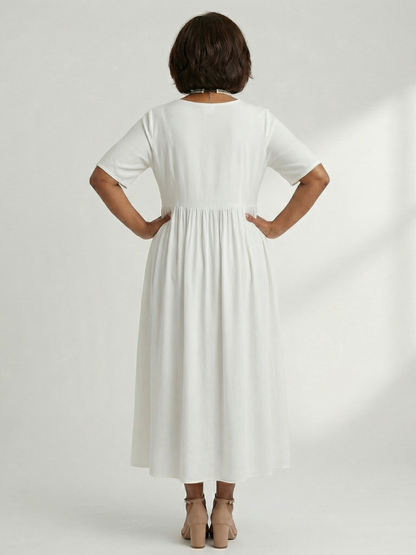 Women's Gather Midi Dress with Gathered Waist for Everyday Wear