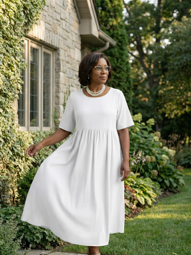 Women's Gather Midi Dress with Gathered Waist for Everyday Wear
