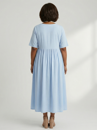 Women's Gather Midi Dress with Gathered Waist for Everyday Wear