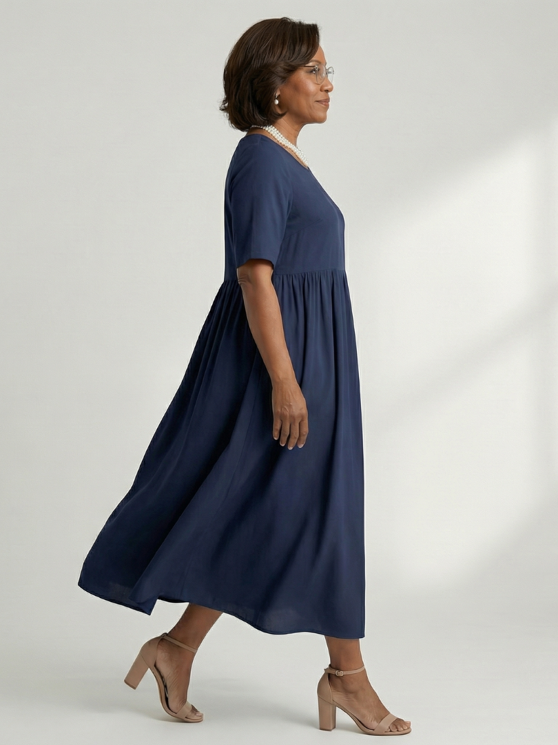 Women's Gather Midi Dress with Gathered Waist for Everyday Wear