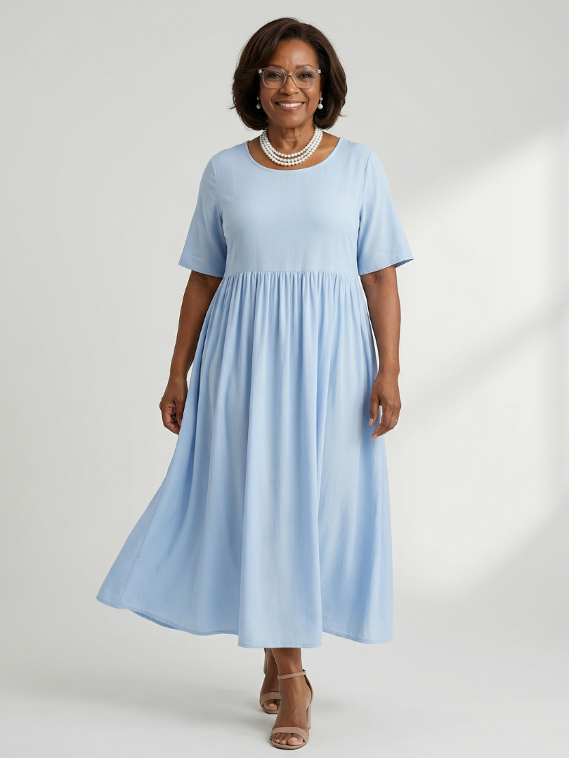 Women's Gather Midi Dress with Gathered Waist for Everyday Wear