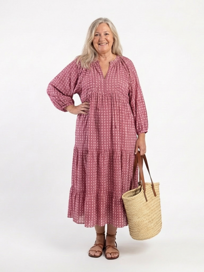 Women's Geometric Midi Dress with Tie Detail for Everyday