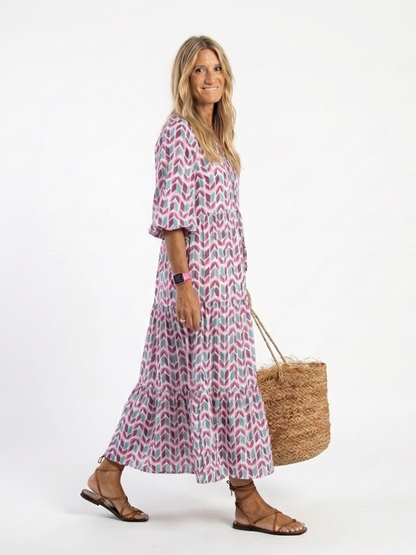 Women's Geometric Midi Dress with Tiered Silhouette for Everyday Wear