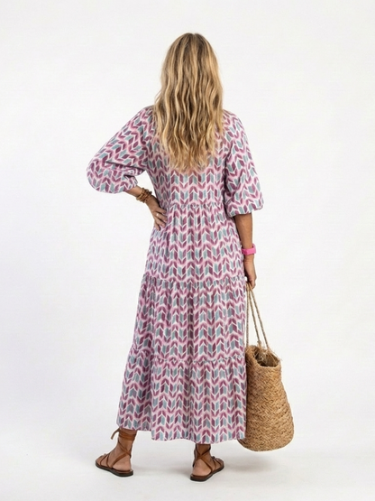Women's Geometric Midi Dress with Tiered Silhouette for Everyday Wear