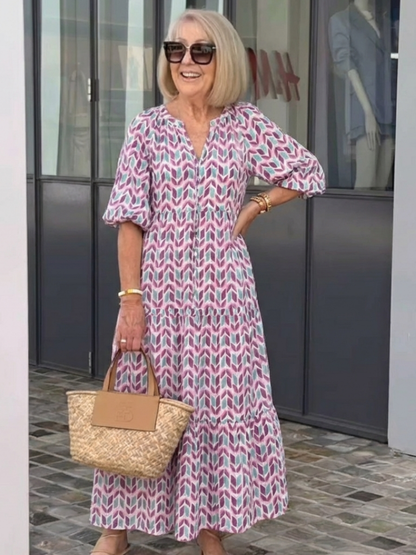 Women's Geometric Midi Dress with Tiered Silhouette for Everyday Wear