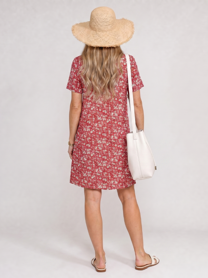 Women's Geometric Print Knee Length Dress with Short Sleeves