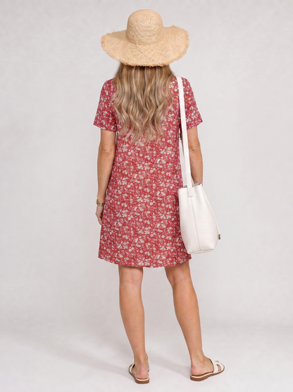 Women's Geometric Print Knee Length Dress with Short Sleeves