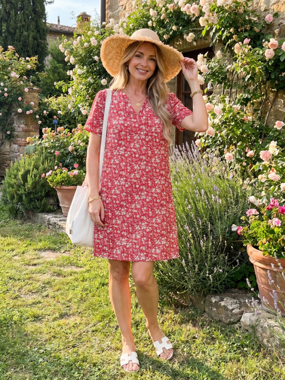 Women's Geometric Print Knee Length Dress with Short Sleeves