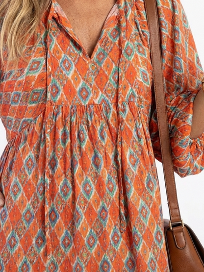 Women's Geometric V-Neck Tiered Midi Dress for Everyday