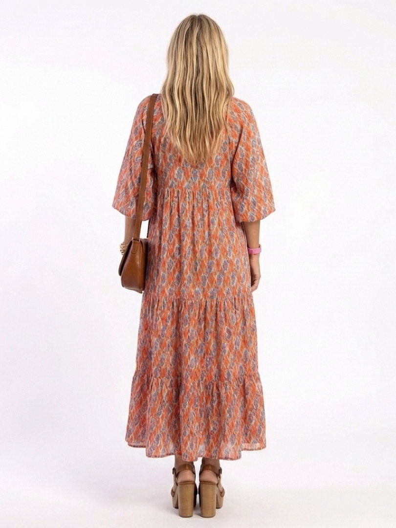 Women's Geometric V-Neck Tiered Midi Dress for Everyday