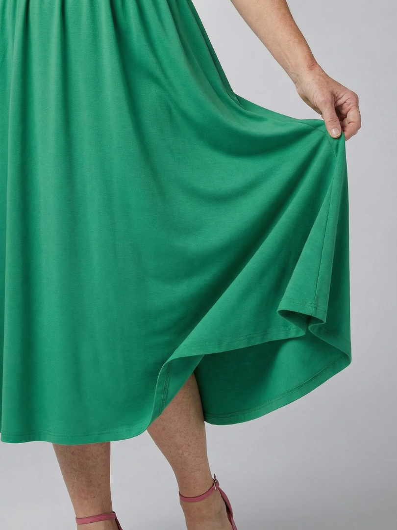 Women's Green Midi Dress with Clean Waistband for Everyday