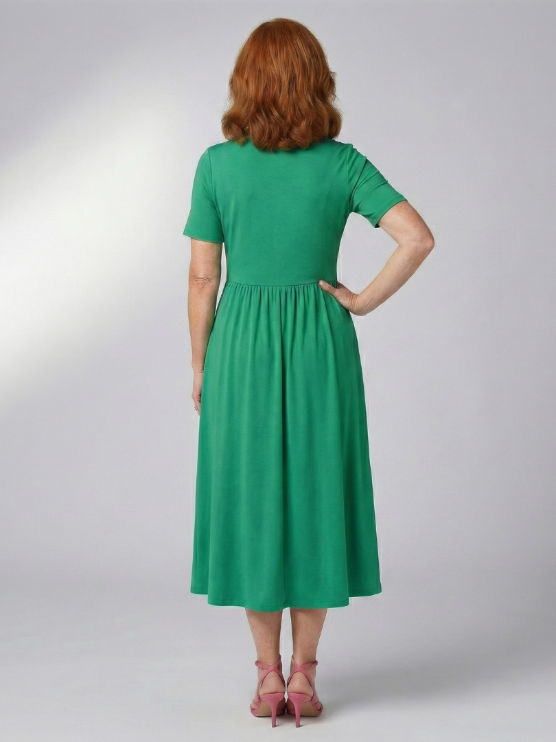 Women's Green Midi Dress with Clean Waistband for Everyday