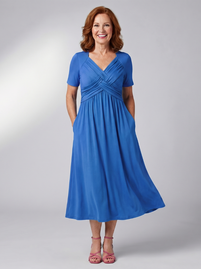 Women's Green Midi Dress with Clean Waistband for Everyday