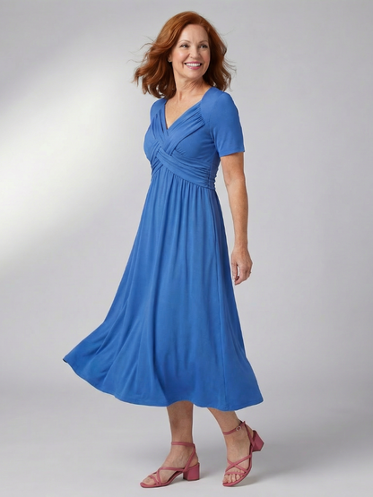 Women's Green Midi Dress with Clean Waistband for Everyday