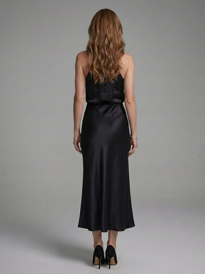 Women's Halter Draped Midi Dress with Draped Neckline