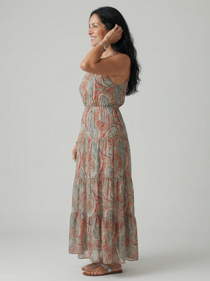 Women's Halter Maxi Dress with Pleated Skirt for Summer