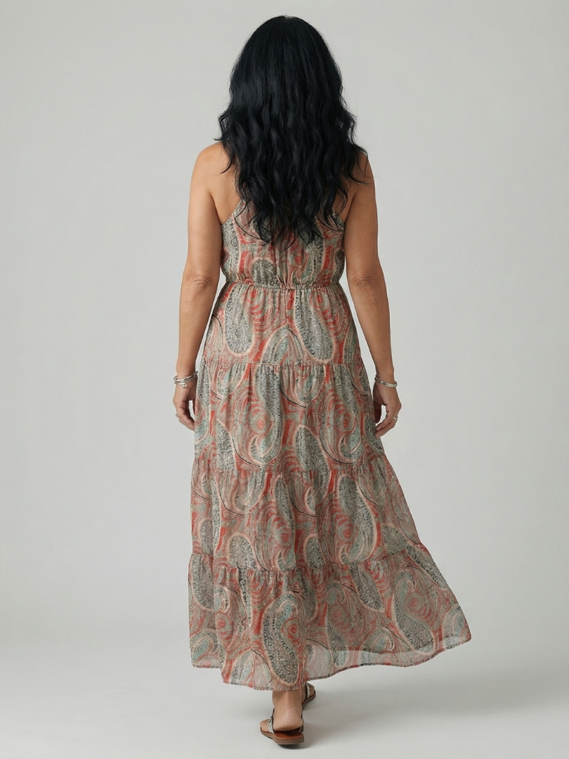 Women's Halter Maxi Dress with Pleated Skirt for Summer