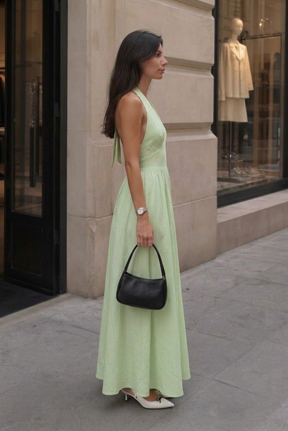 Women's Halter Maxi Dress with V-Neck for Formal Event