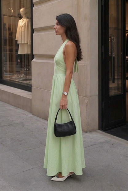Women's Halter Maxi Dress with V-Neck for Formal Event