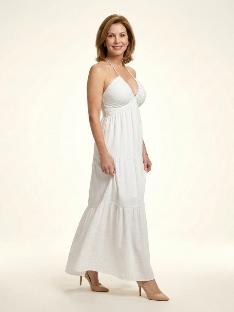 Women's Halter Neck Maxi Dress Gathered Bodice for Summer