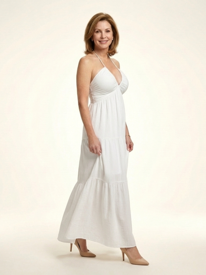 Women's Halter Neck Maxi Dress Gathered Bodice for Summer