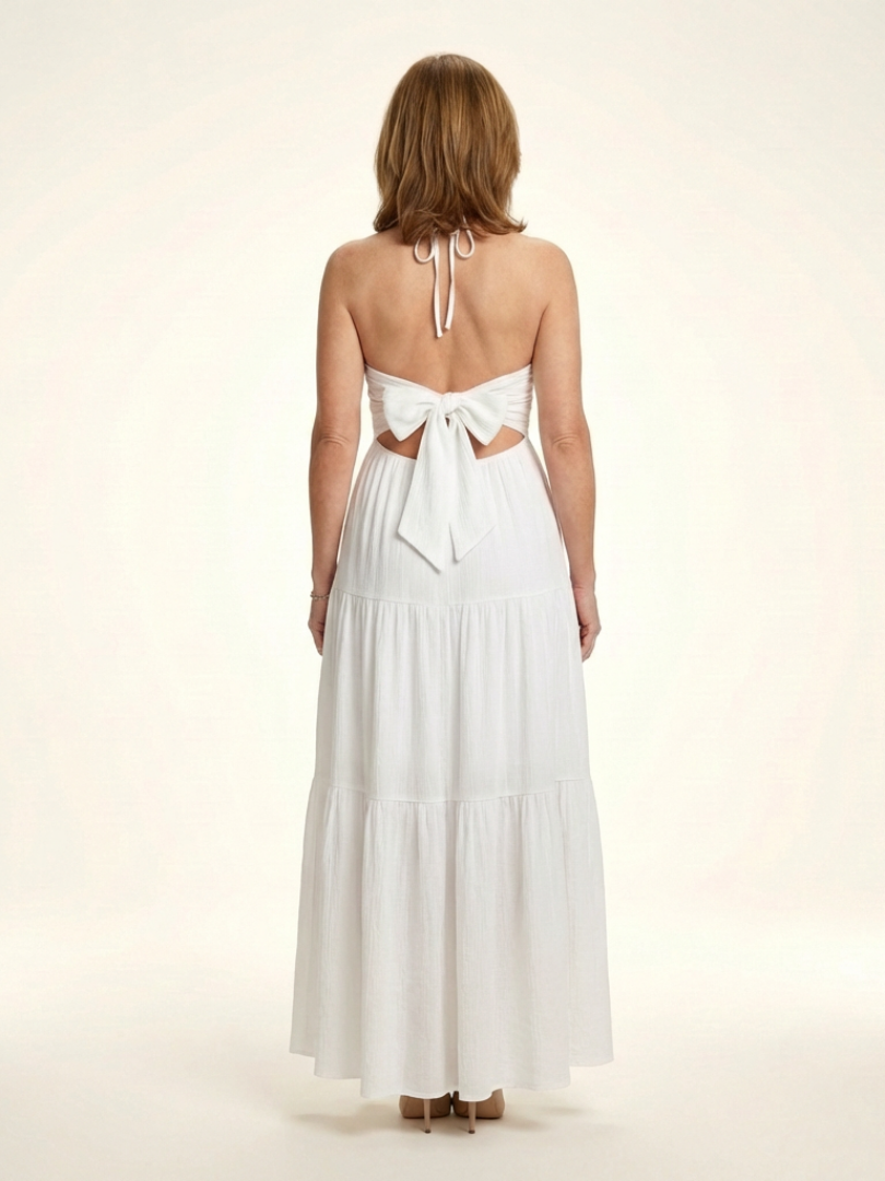 Women's Halter Neck Maxi Dress Gathered Bodice for Summer