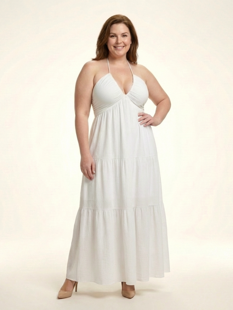 Women's Halter Neck Maxi Dress Gathered Bodice for Summer
