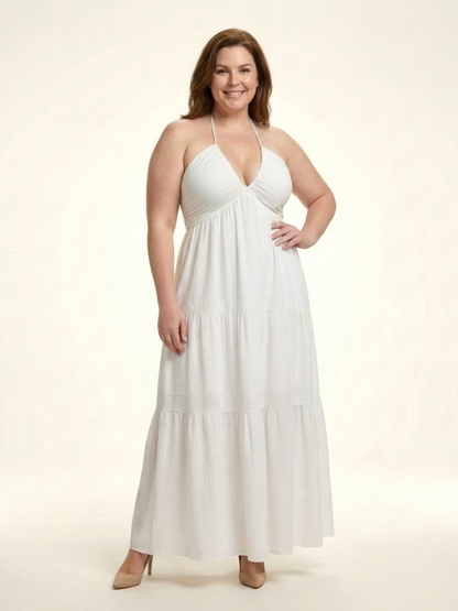 Women's Halter Neck Maxi Dress Gathered Bodice for Summer