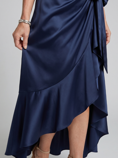 Women's Halter Neck Midi Dress with Wrap Waist for Evening Event
