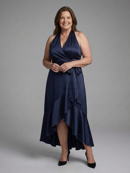 Women's Halter Wrap Dress with Tie for Evening Occasions