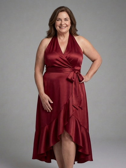 Women's Halter Wrap Dress with Tie for Evening Occasions