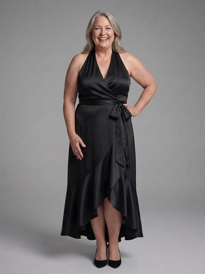 Women's Halter Wrap Dress with Tie for Evening Occasions
