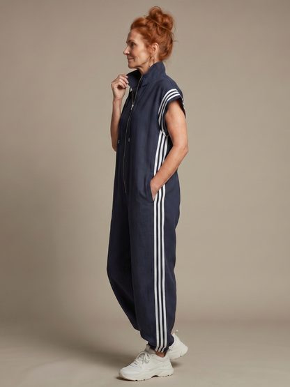 Women's Jumpsuit with Zip Front Stripe Panel for Daywear