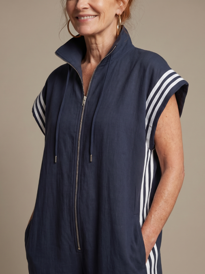 Women's Jumpsuit with Zip Front Stripe Panel for Daywear