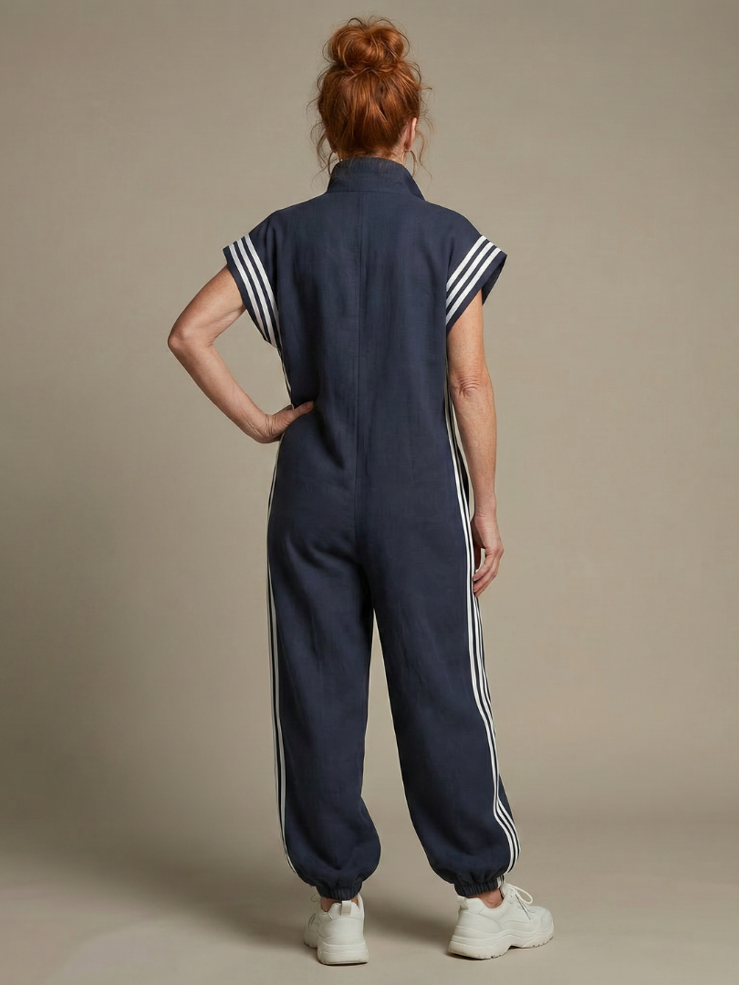 Women's Jumpsuit with Zip Front Stripe Panel for Daywear