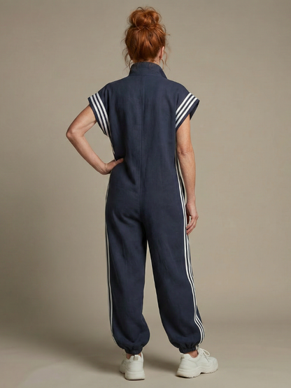 Women's Jumpsuit with Zip Front Stripe Panel for Daywear