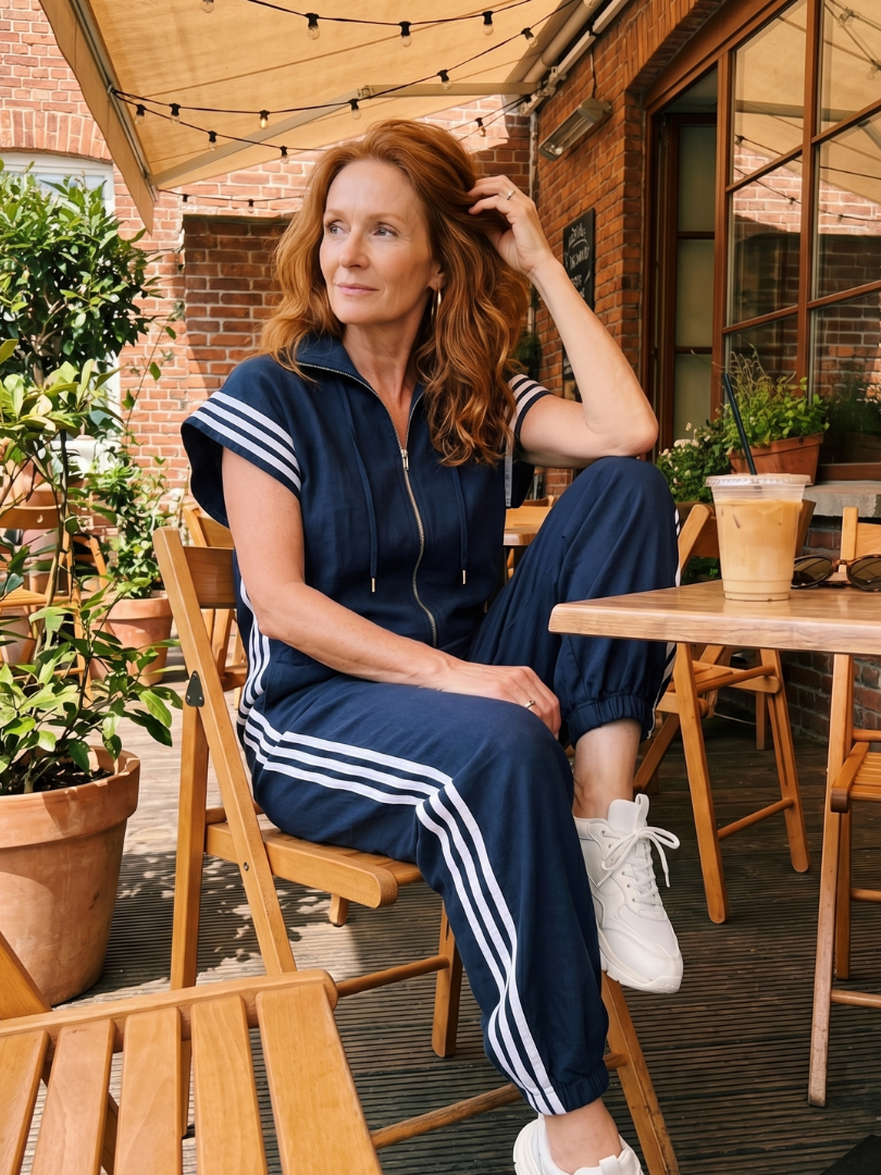 Women's Jumpsuit with Zip Front Stripe Panel for Daywear
