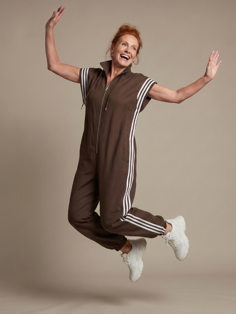 Women's Jumpsuit with Zip Front Stripe Panel for Daywear