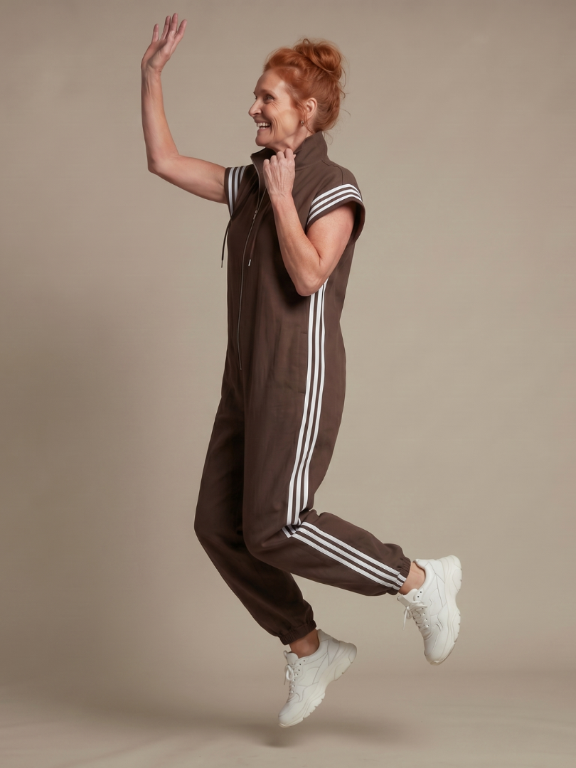 Women's Jumpsuit with Zip Front Stripe Panel for Daywear