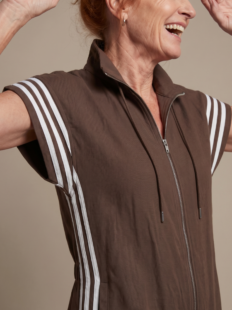 Women's Jumpsuit with Zip Front Stripe Panel for Daywear